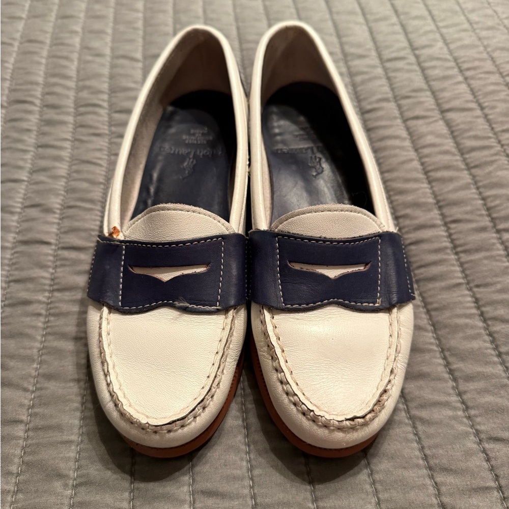 Vintage Ralph Lauren White and Navy Penny Loafers